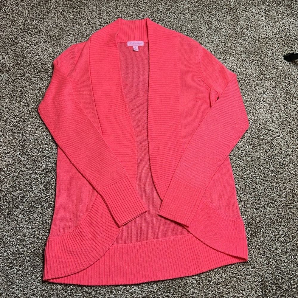 Lilly Pulitzer Amalie Open Front Cardigan size M Dragonfruit Bright Hot Pink